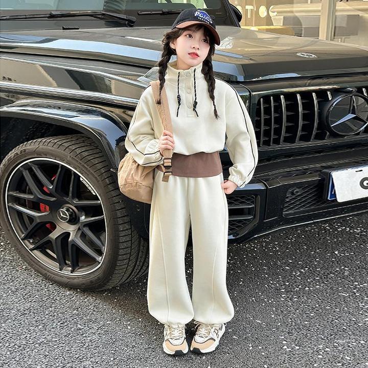 女大童春装假两件卫衣套装儿童2025新款洋气女孩春秋休闲两件套潮