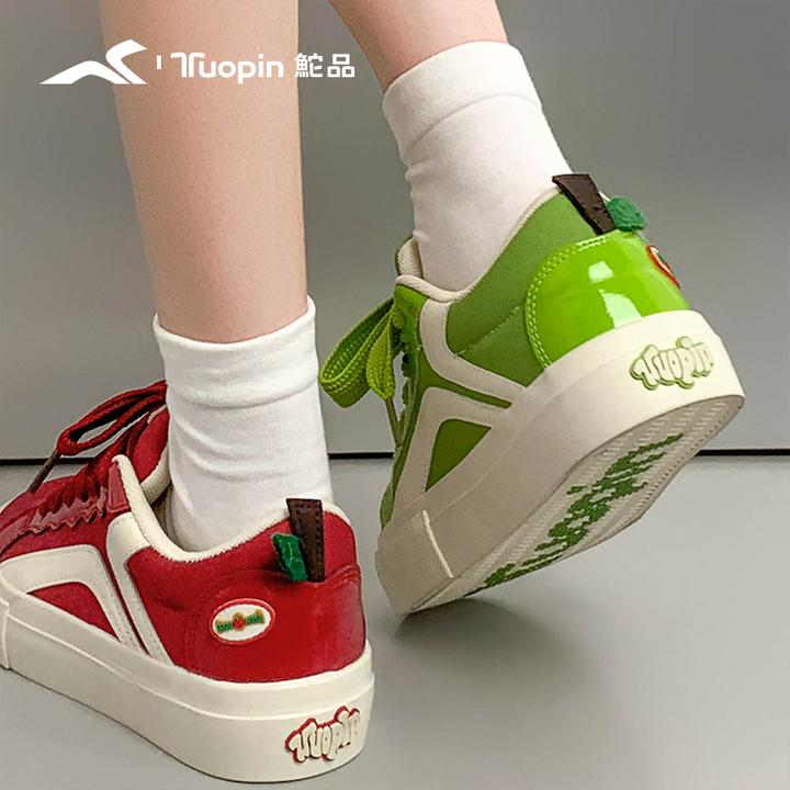 【明星同款鞋女款】鮀品苹果鞋低帮板鞋2025秋冬酒红面包鞋休闲女鞋