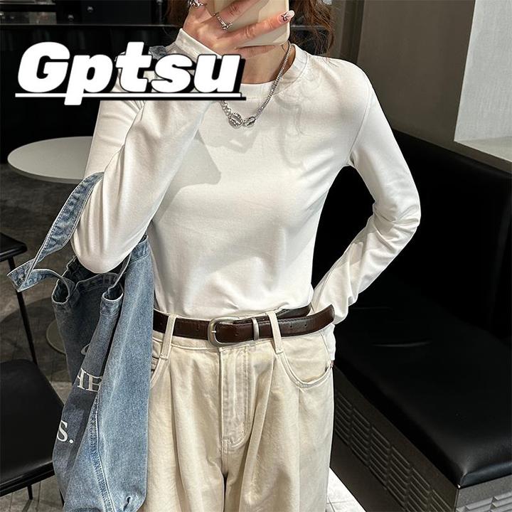 GPTSu白色恤长袖春秋冬2025年新款圆领打底衫内搭正肩早秋上衣服