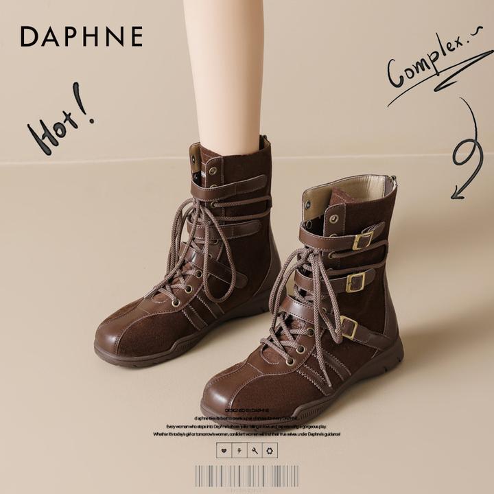 达芙妮网红爆款棕色拳击靴2025秋冬季厚底美拉德西部短靴子马丁靴