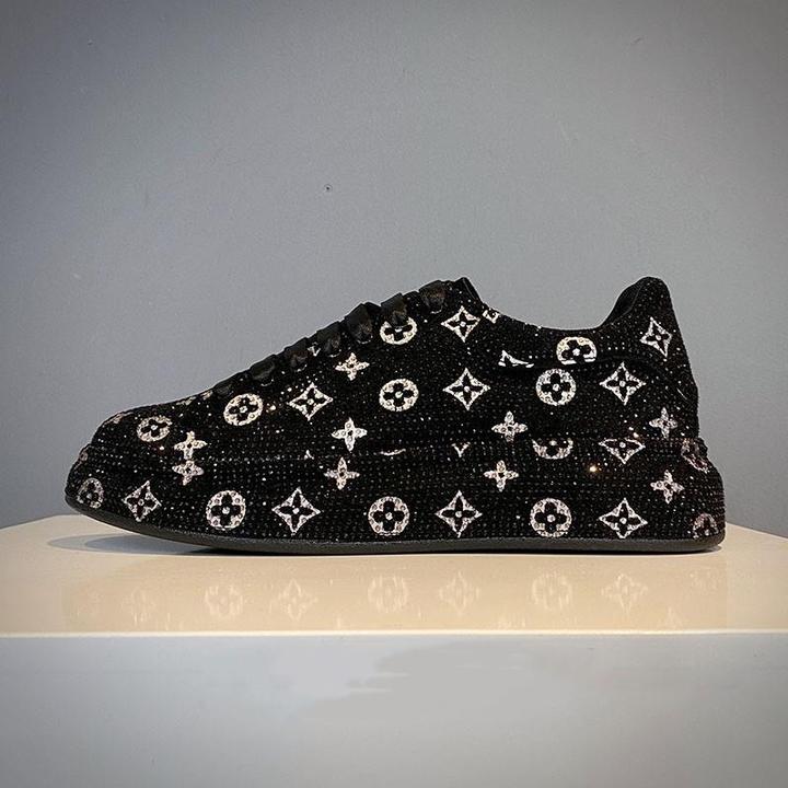 欧货2025春季新款潮牌低帮烫钻板鞋男纯色洋气系带百搭休闲老爹鞋