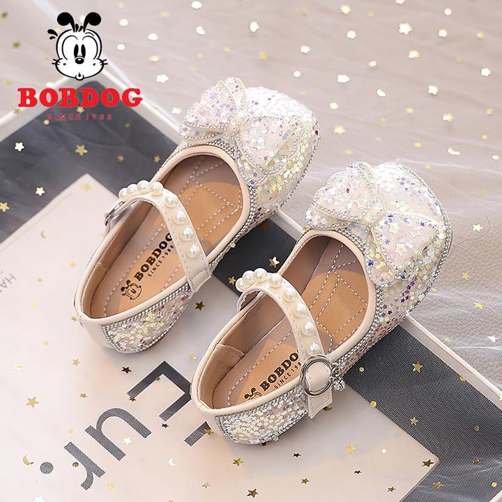 巴布豆女童公主鞋春秋水晶鞋儿童鞋子2025新款配礼服小皮鞋女单鞋