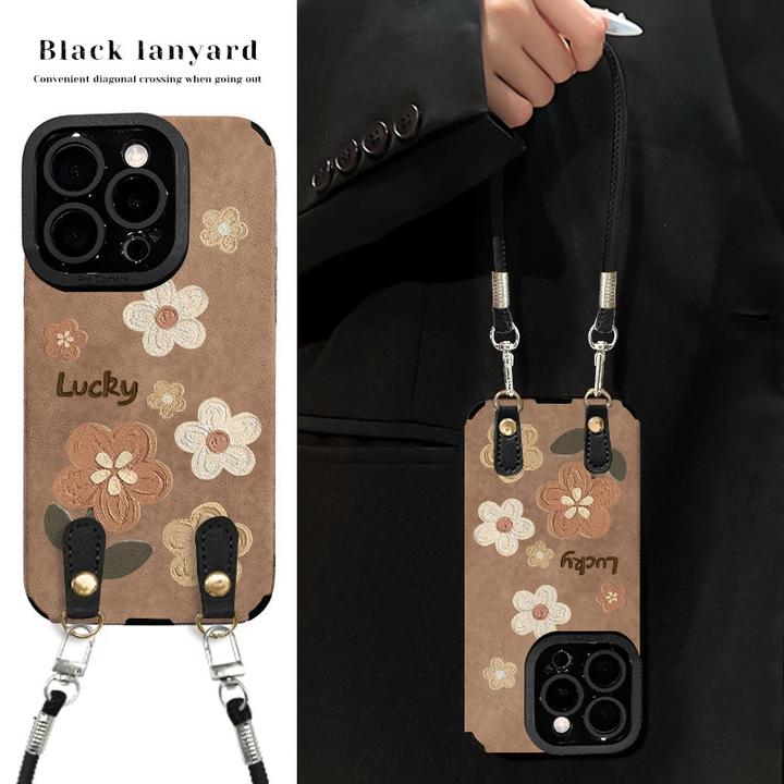 油画花朵适用苹果vivo华为oppo小米iPhone17翻毛皮防摔手机壳女款