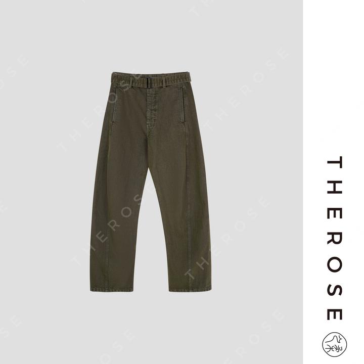 之柔【马尔斯绿牛】进口时尚直筒腰带牛仔裤宽松挺括休闲裤女