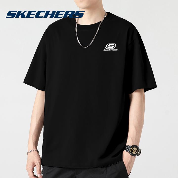 斯凯奇纯棉短袖运动t恤男圆领棉t男士夏季透气打底衫情侣显瘦体恤