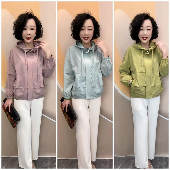 8828新款连帽薄款不加衬宽松休闲百搭薄外套，衣长65