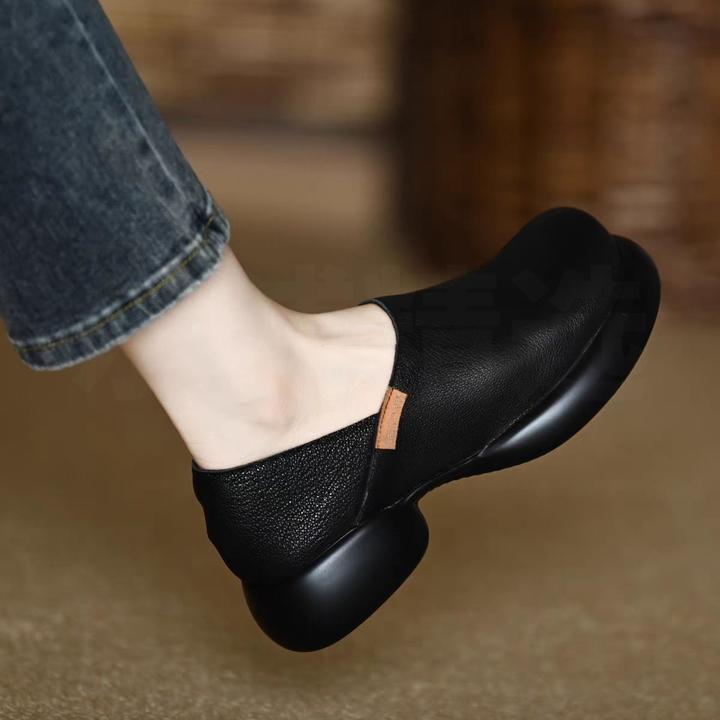 厚底小皮鞋女2025春季新款外贸软皮英伦风懒人单鞋防水台低跟单鞋