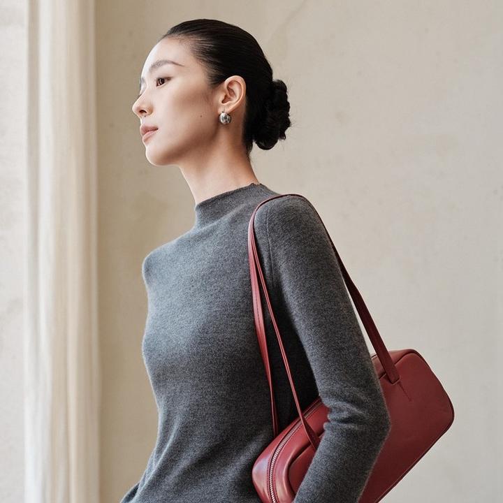 秋冬80支精纺羊绒衫100%山羊绒半高领套头厚款显瘦长袖百搭打底衫