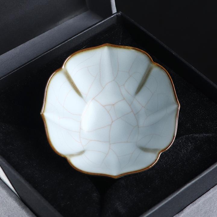 凝香阁 茶养开片铁胎月白汝窑葵口杯 家用陶瓷茶具中式茶杯主人杯