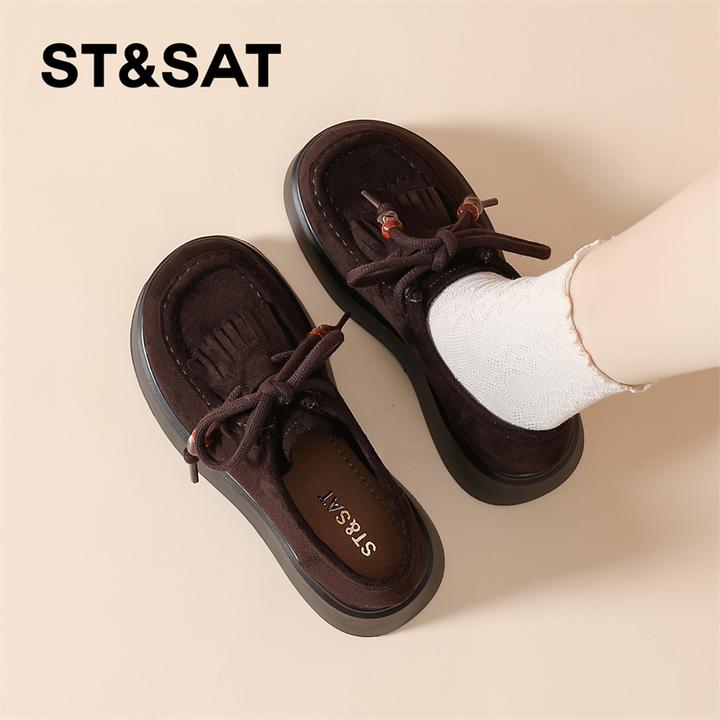 星期六不累脚休闲鞋2025秋季新款系带小个子增高厚底一脚蹬乐福鞋