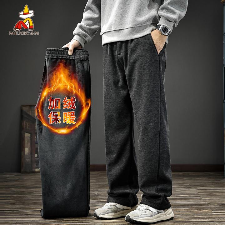 Mexican/稻草人秋冬款老钱风休闲裤男款美式简约长裤男士直筒裤子