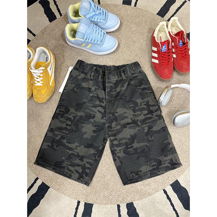 cleanfit美式迷彩牛仔短裤男款夏季水洗复古解构风裤子工装五分裤