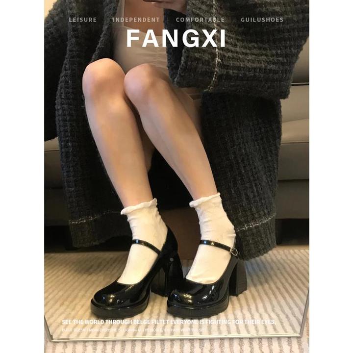 【官网小C&K旗舰店】法式圆头小皮鞋jk玛丽珍鞋子女粗跟单鞋防水