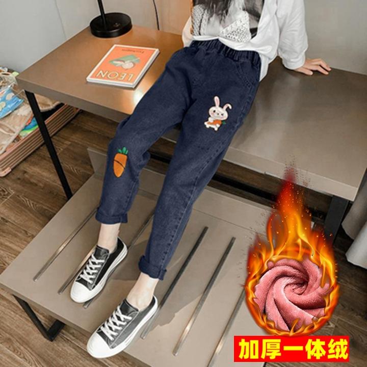 童装女童加厚一绒牛仔裤女孩宽松洋气弹力中大童儿童加绒保暖裤