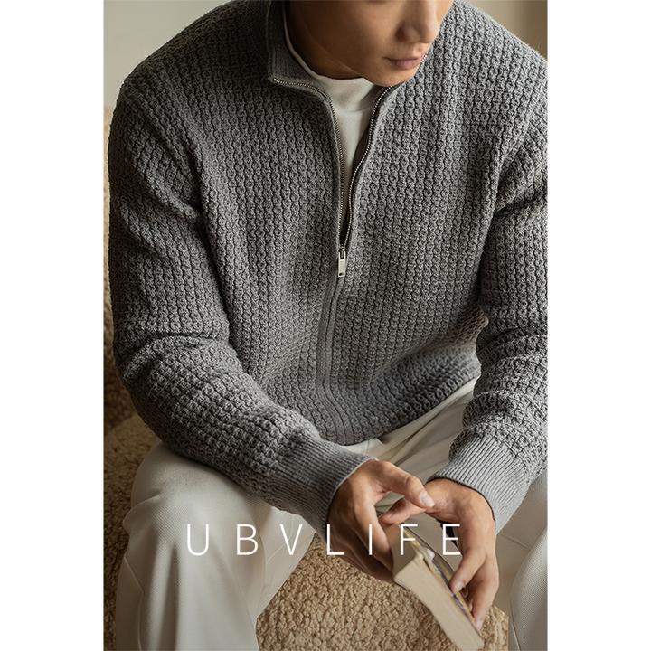 松弛感慵懒风毛衣外套男秋冬保暖双开拉链立领开衫休闲加厚针织衫