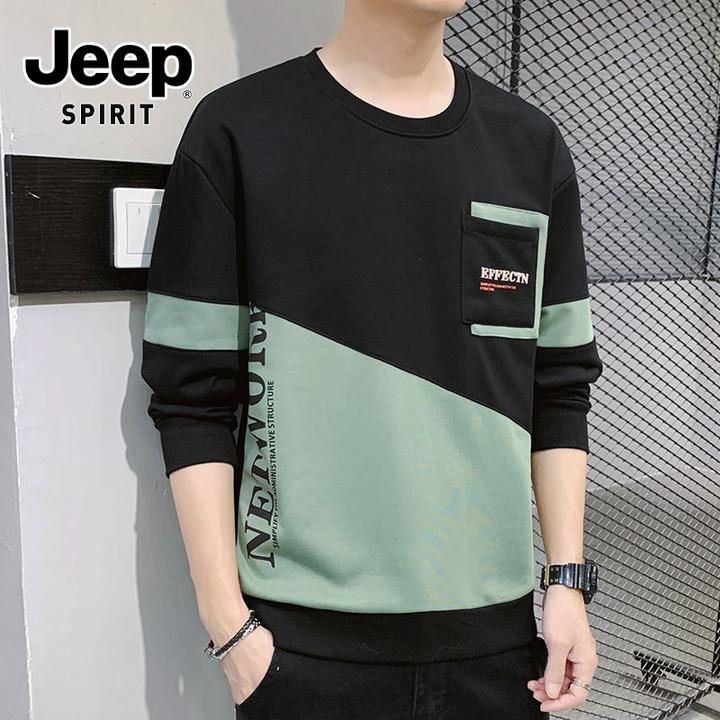 JEEPSPIRIT吉普秋季卫衣男士宽松百搭套头拼接长袖t恤休闲打底衫