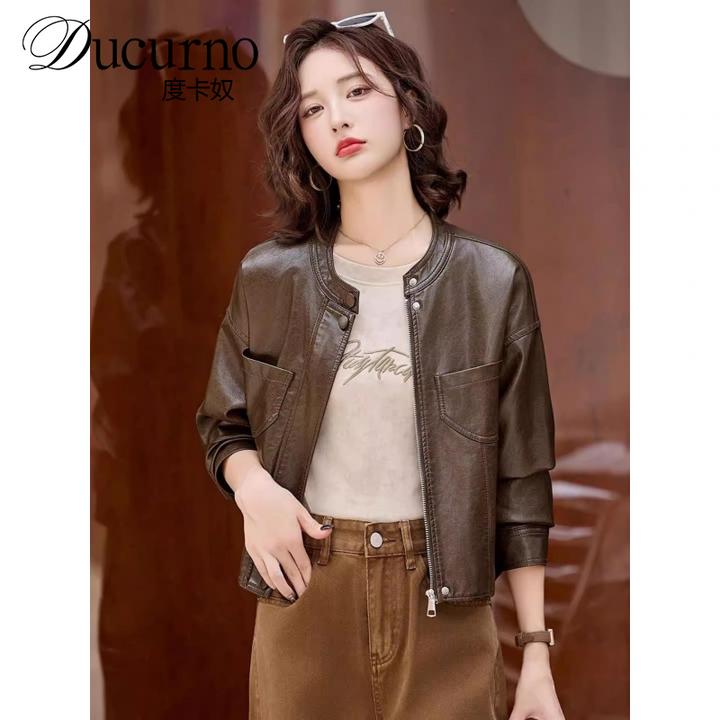 军绿色短款皮衣外套女2025年秋装新款小个子独特超好看皮夹克春秋