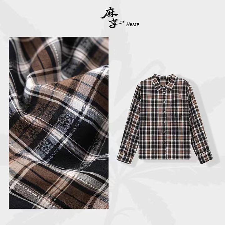 麻享【拿铁方格】格纹提花衬衫垂坠显瘦休闲百搭长袖上衣FSY50955