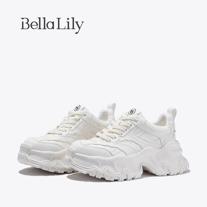 BellaLily2025秋新款小个子增高显瘦老爹鞋牛皮运动鞋百搭小白鞋
