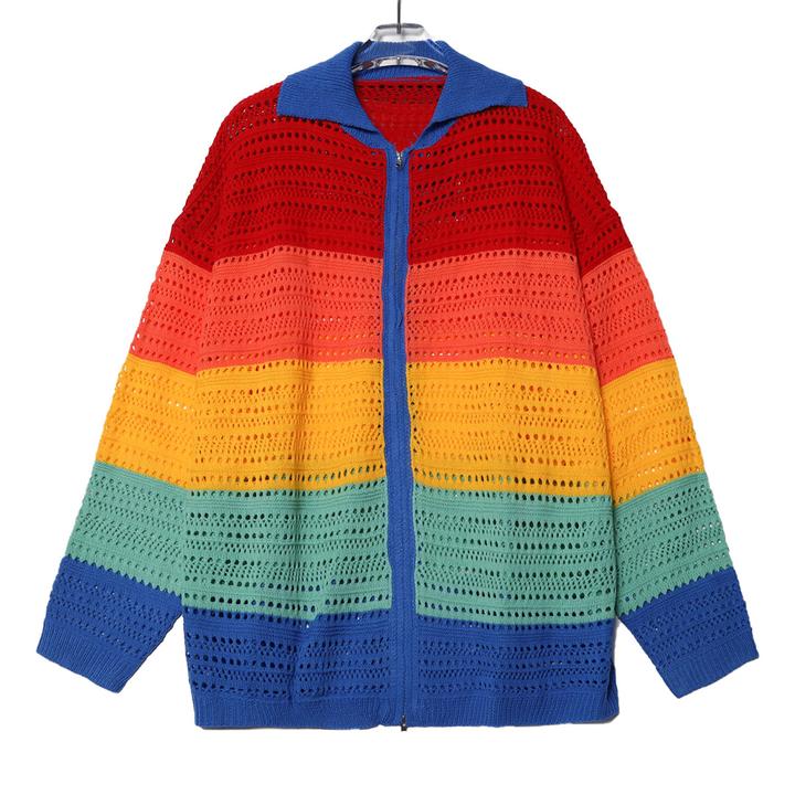 MY49镂空时尚百搭休闲复古宽松韩版格子秋冬针织轻奢青少年长袖