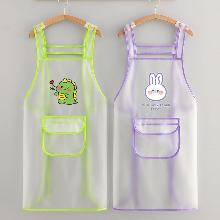 TPU免洗防水围裙女家用厨房防污做饭卡通围腰餐饮专用工作服定制