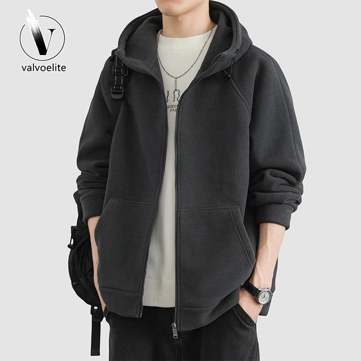 VALVOELITE摇粒绒外套春秋季抓绒开衫卫衣棉休闲百搭加绒加厚男装