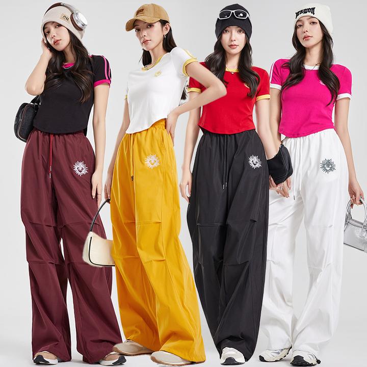 夏季广场舞服装美式短款圆领短袖T恤舞蹈服女运动健身伞兵工装裤