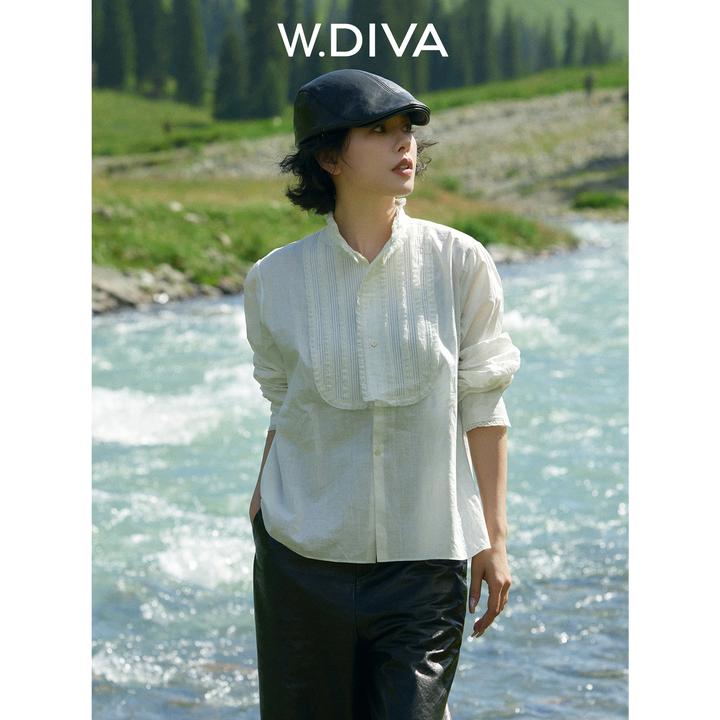 W.Diva【风絮语】日本进口蕾丝花边衬衣纯欲慵懒风女装53S182460