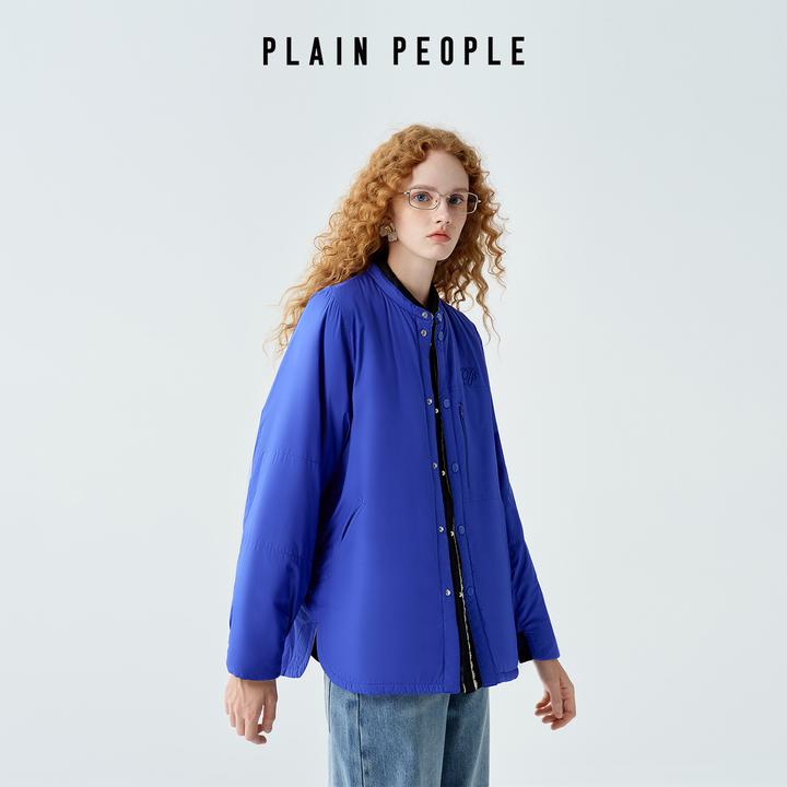 PLAIN PEOPLE轻户外复古工装棉服刺绣彩蓝夹克短外套秋冬季新款