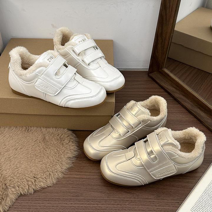 魔术贴毛毛阿甘德训鞋女2025新款冬季保暖加绒加厚软底不累脚棉鞋