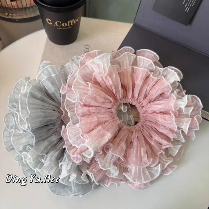 2025新款双拼大号蕾丝雪纺多层大肠圈甜美小清新百搭网红发圈发绳