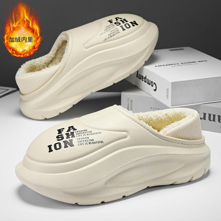 棉拖鞋男款冬季新款防水防滑家居拖鞋情侣加绒加厚保暖包跟棉鞋子