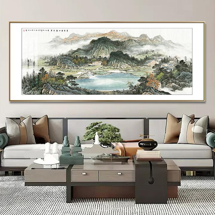 聚宝盆锦绣山川山水画国画客厅沙发背景壁画办公室装饰画风景挂画