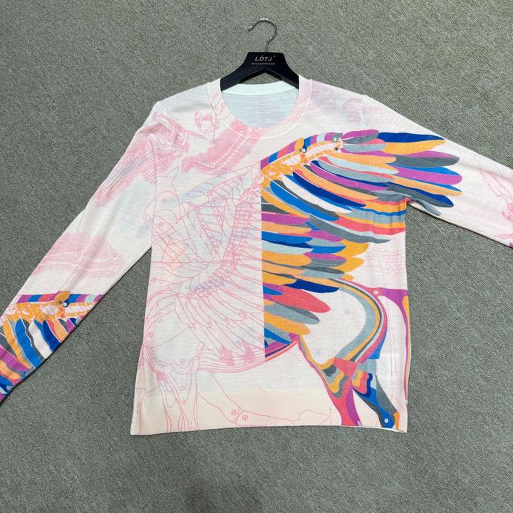 【寶姐专属】粉色羽毛大花长袖羊毛开衫~杨子纱120支-18针顶版