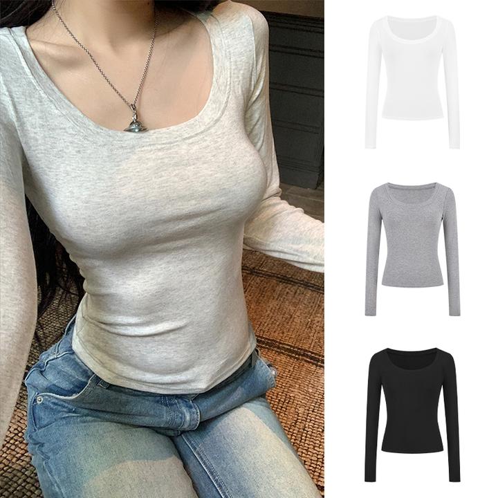 Moses Queen/魔西女王U领打底上衣女秋冬加绒瘦内搭外穿长袖