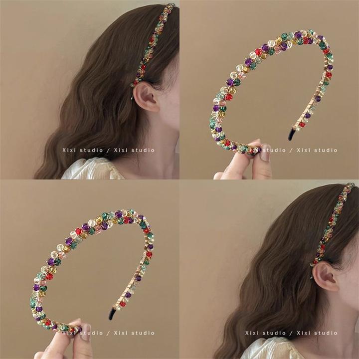 清新彩虹!高级感水晶发箍!彩色串珠细边头箍旅行发卡百搭发捆女