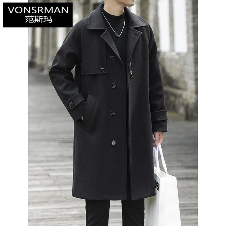 秋冬季新款潮流男士加厚中长款风衣休闲毛呢大衣宽松帅气呢子外套