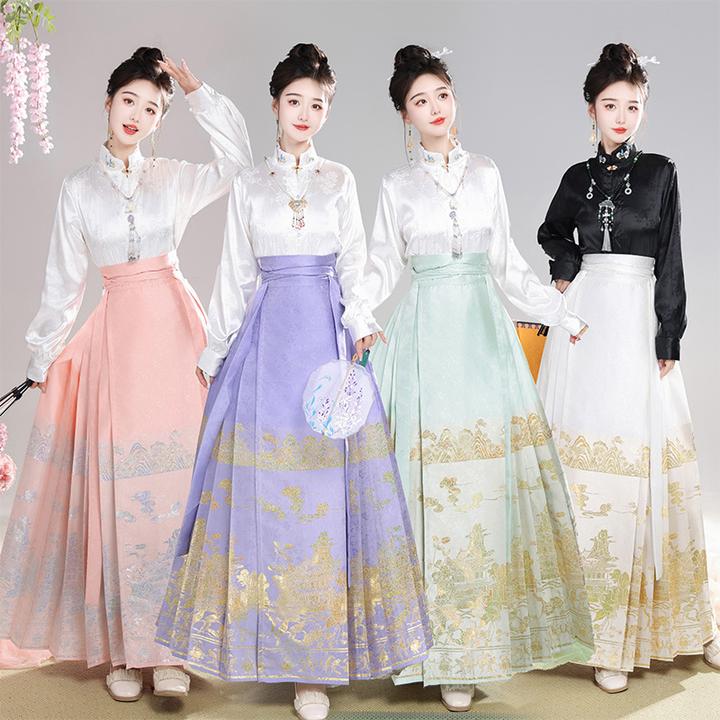 新中式提花刺绣马面裙汉服女日常通勤织金织银螺钿裙装春季流行