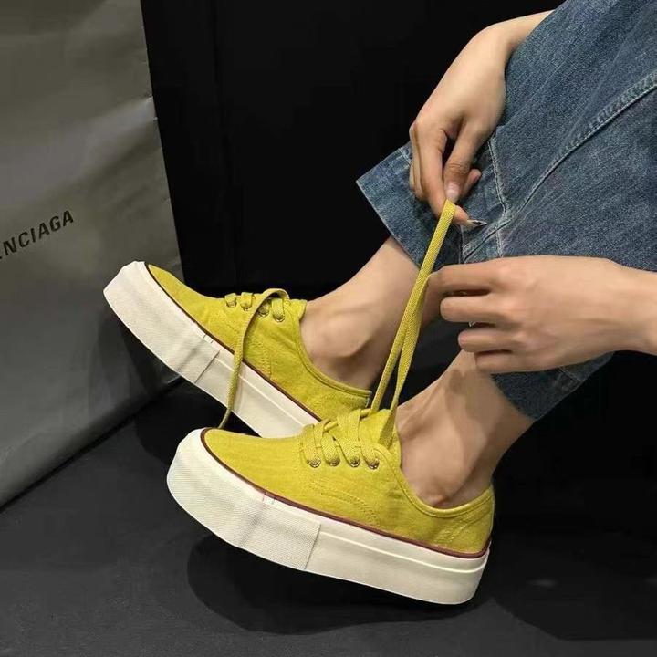 女鞋板鞋帆布鞋休闲百搭厚底低帮时尚小众复古潮鞋系带美庶成年女