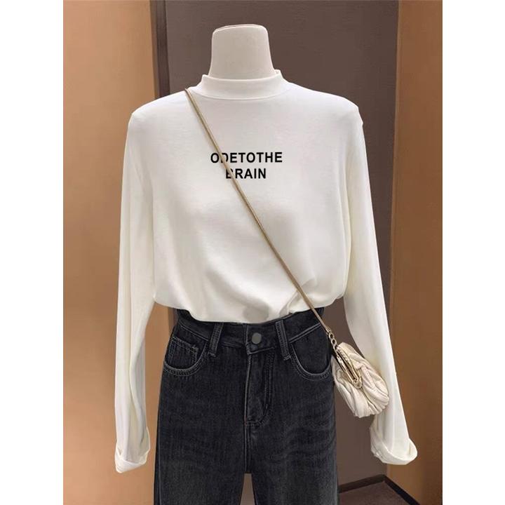 德绒加绒加厚保暖半高领长袖t恤女秋冬季磨毛内搭上衣百搭打底衫