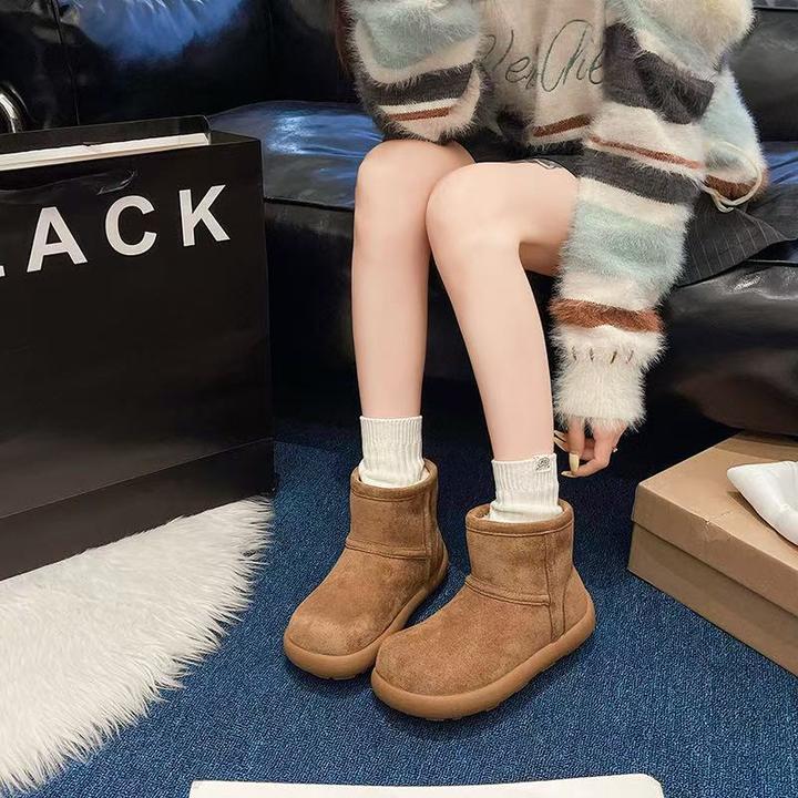 冬季新款纯色圆头软底加绒保暖舒适百搭简约复古雪地靴DS5092