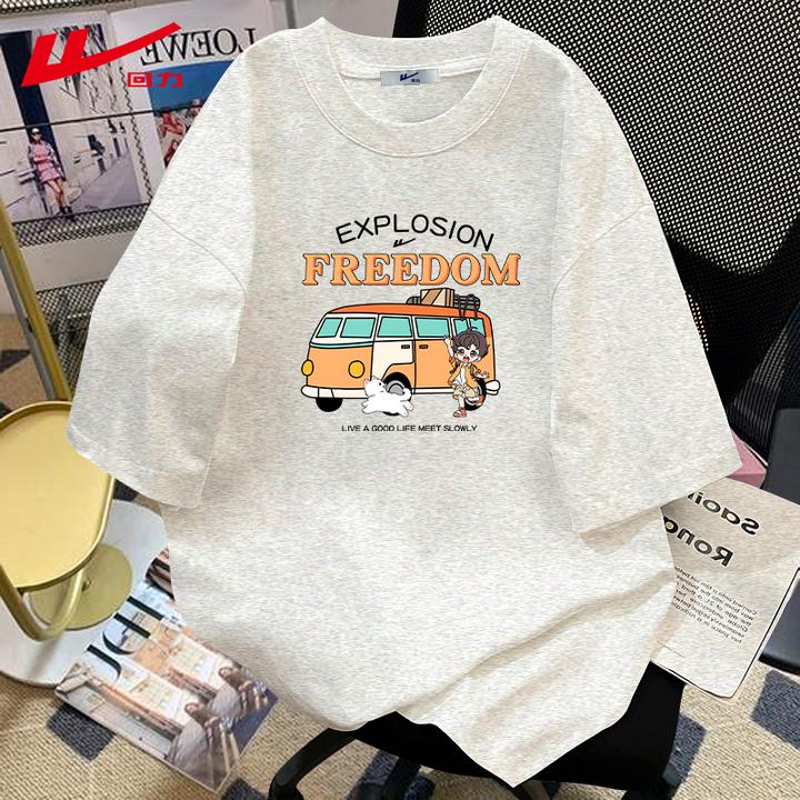 回力夏季多巴胺夏装纯棉短袖T恤男女宽松运动情侣装2025新款圆领