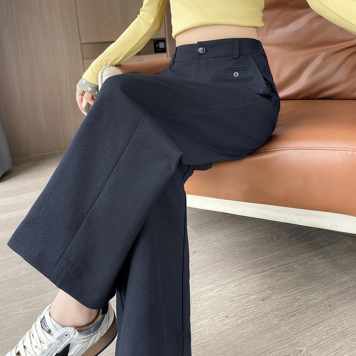 藏蓝色西装裤女2025新款春秋高腰宽松显瘦垂感松紧腰休闲直筒阔腿