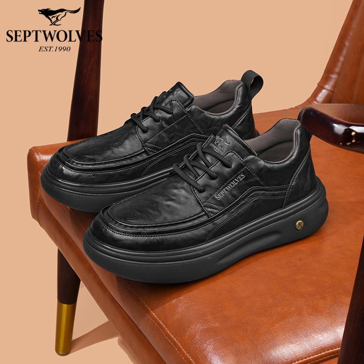 七匹狼男鞋秋冬季时尚复古百搭休闲鞋男士黑色厚底防滑耐磨皮鞋