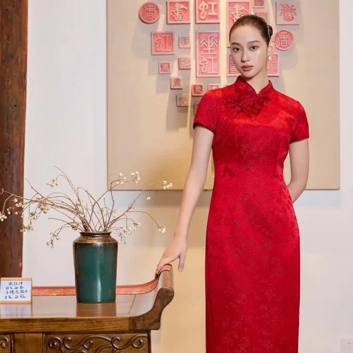 中式朱紫褕喜婆婆妈妈旗袍连衣裙高贵奢华婚庆绣花高贵婚庆礼服
