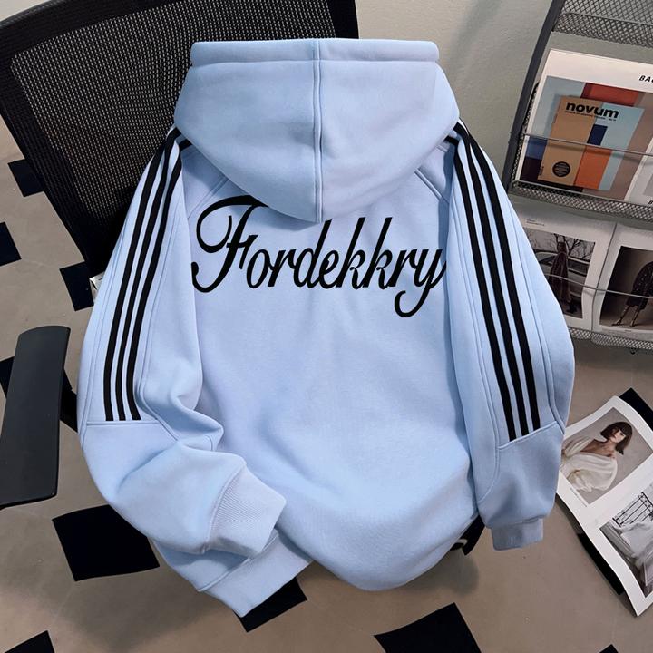 Dekkry美式高街潮牌加绒连帽开衫卫衣秋冬季三条杠男女款情侣上衣