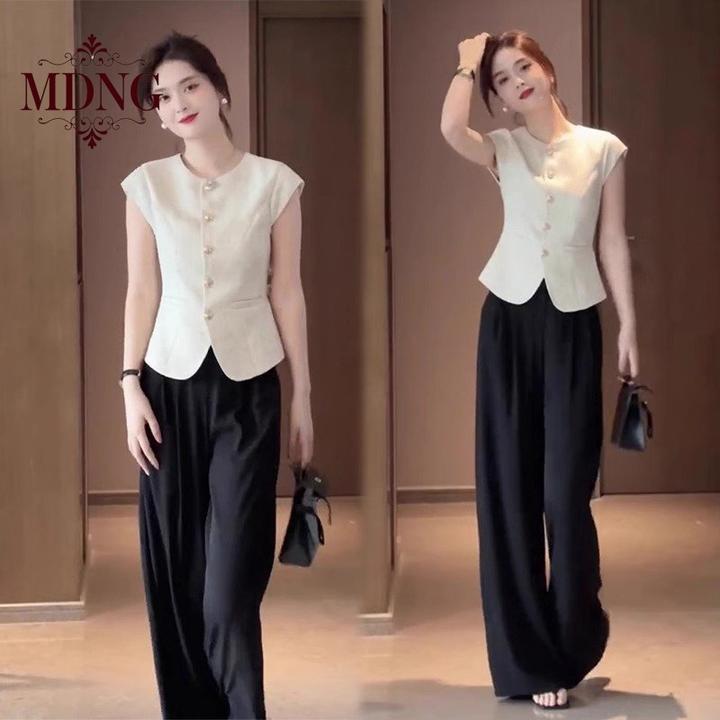 今年流行炸街网红爆款高级感高端奢华时装小香风马甲阔腿裤套装夏