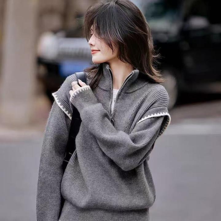 职业阿玛诗官2025秋冬新款高领毛衣女宽松羊毛打底针织衫内搭上衣