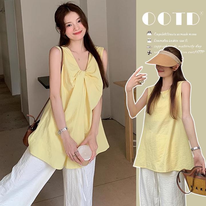 孕妇装夏装2025新款时尚款无袖上衣扭结设计感夏季宽松休闲直筒裤