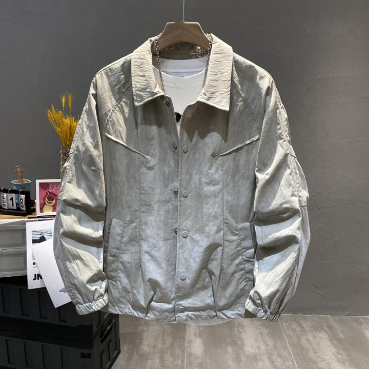 潮牌复古做旧翻领夹克外套男士2025春季新款宽松时尚百搭休闲外套
